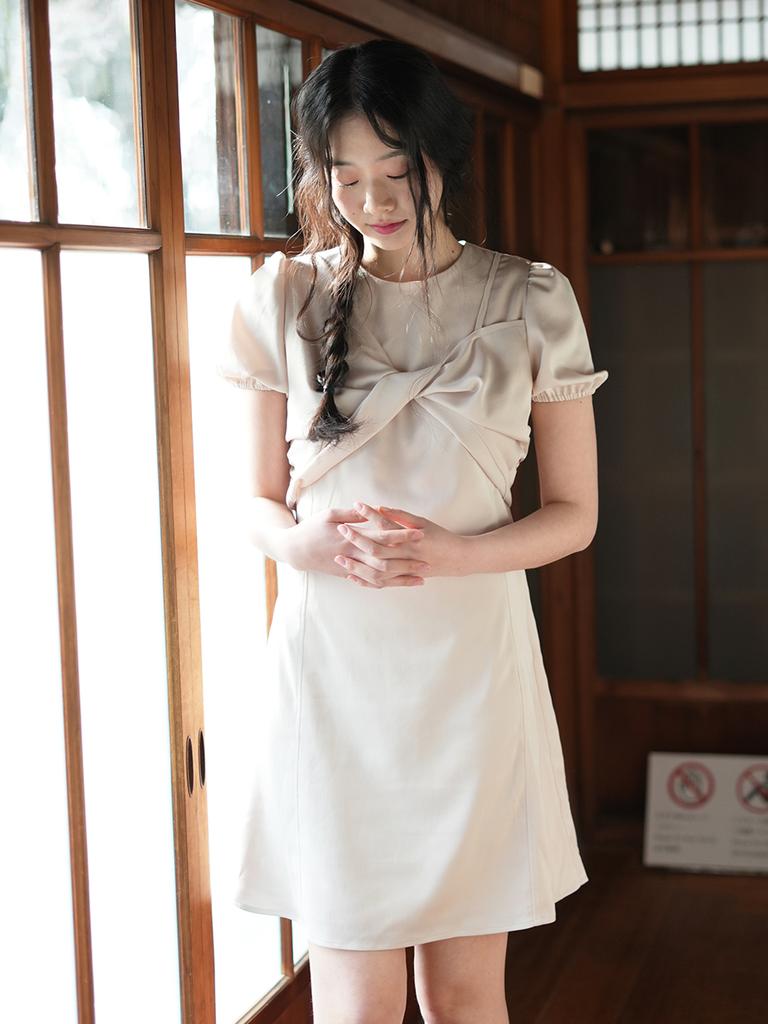 Laengaenlu Roselle Twist Mini Dress(Roselle)_Beige