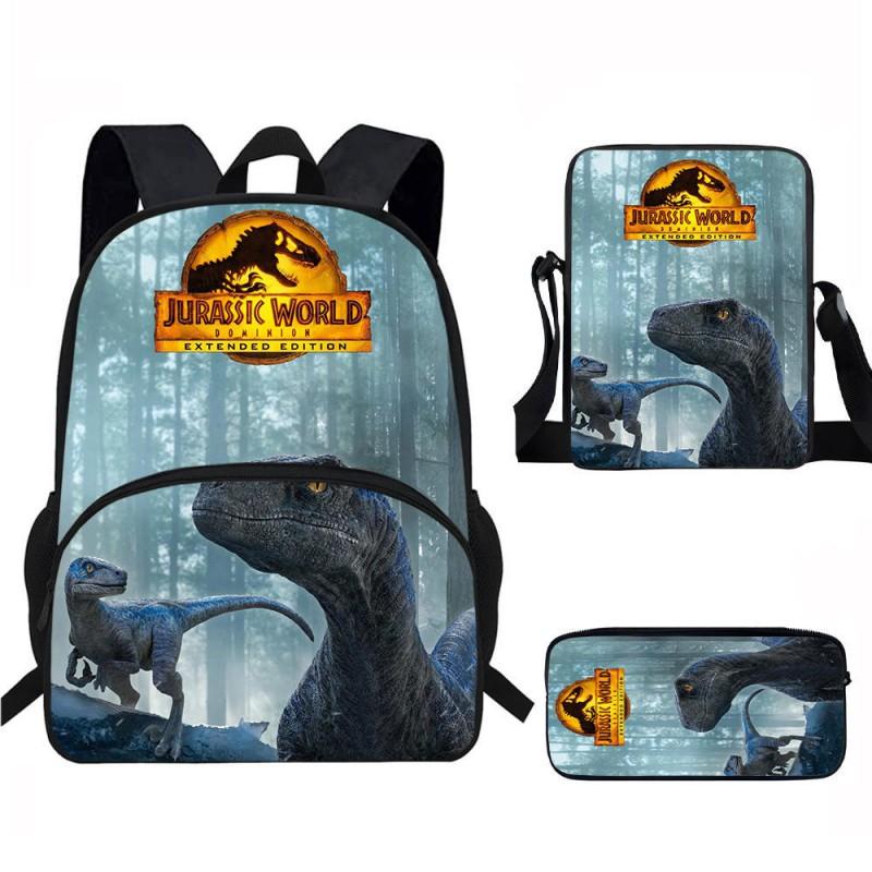 Kids Dinosaur Backpack Set Elementary School Oxford Fabric Ergonomic Back Support Breathable Lightweight 3-Piece Kit
