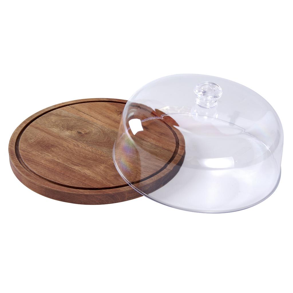 Cake Stand with Lid Wood 12in Round Cake Holder 2 in 1 Dessert Table Display Set and Charcuterie Board with Large