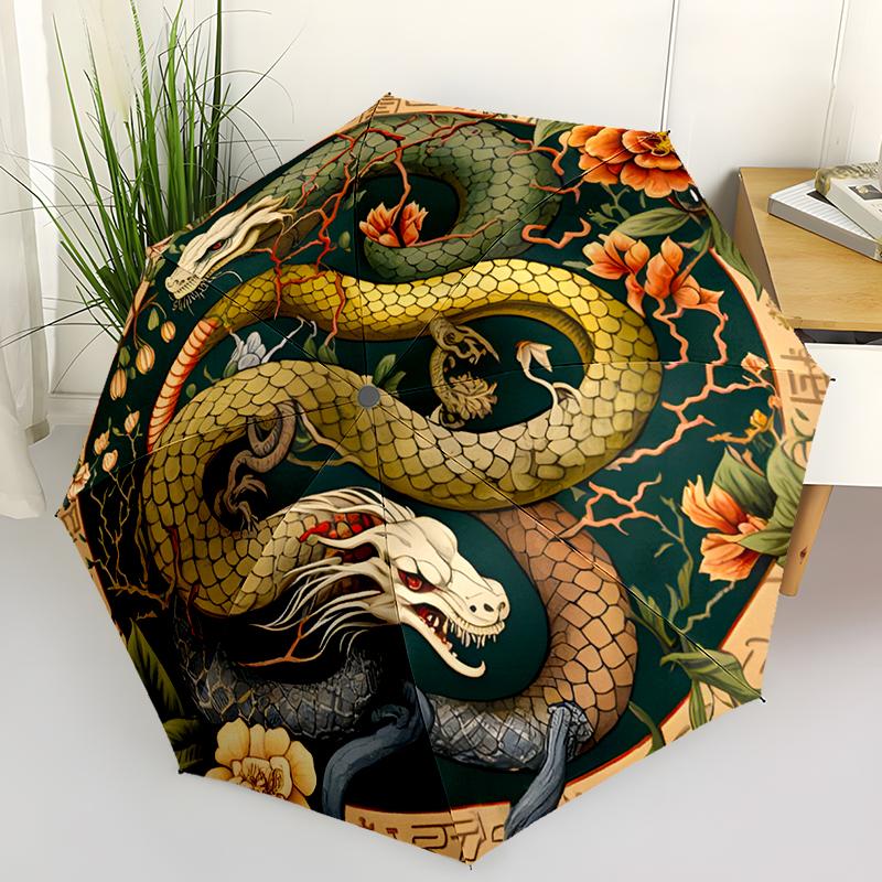 Snake Theme Design Folding Umbrella-Fashionable Auto-Open Design 8 Iron Ribs Plastic Handle Foldable Sunshade,Perfect Gifts