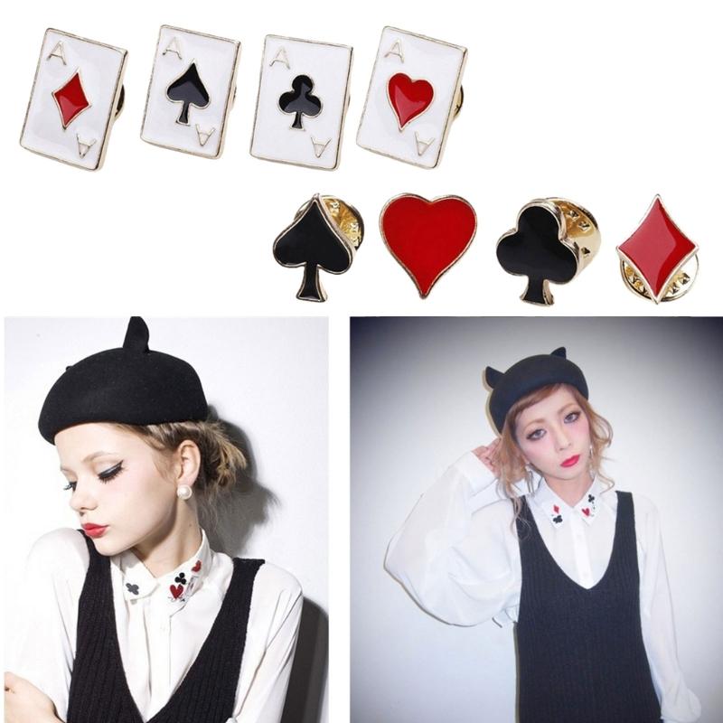 4PCS Cuteness Brooch Poker Card Theme Lovely Pin Stylish Party Badge Alloy Texture for Party Dress Up and Present Giving