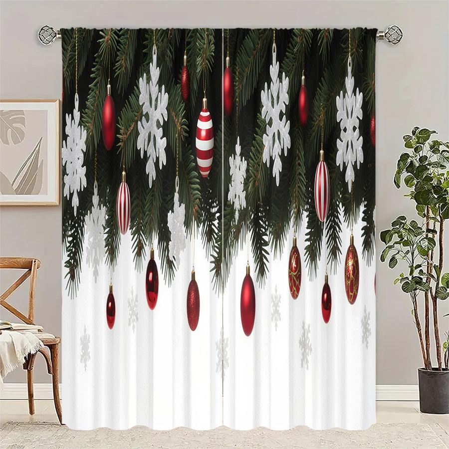 

Christmas pine branch printed curtains pole bag curtains Christmas decorations daily home decorations room decorations 100*130 Grommet Top 1pcs
