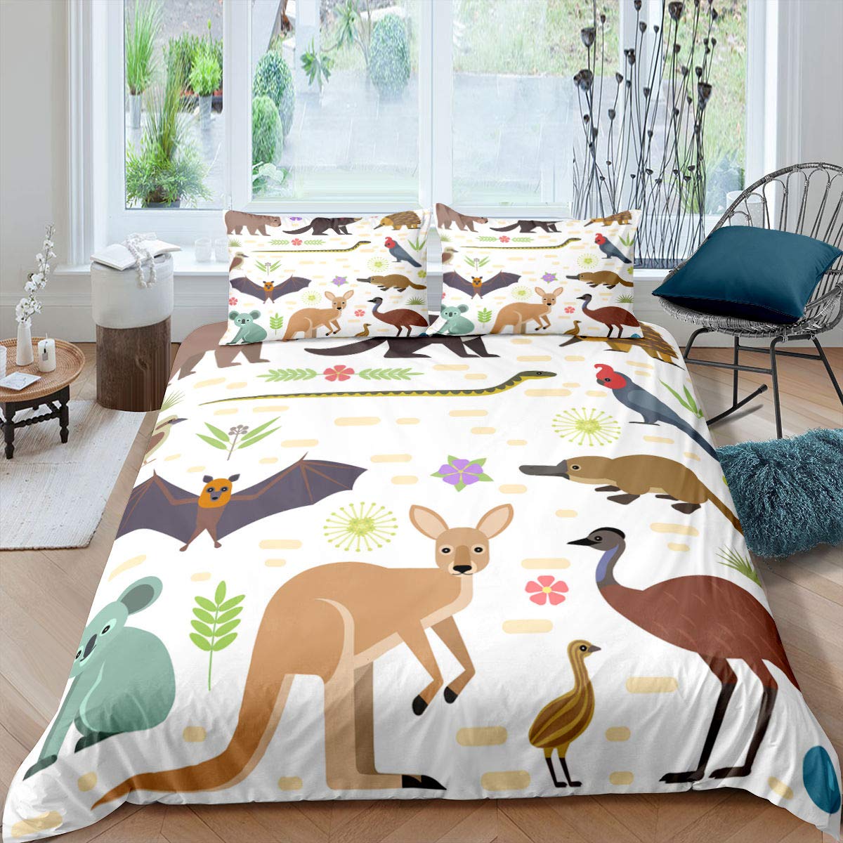 

Kangaroo Duvet Cover Polyester Boho Tortoise Fish Colourful Tie Dye Quilt Cover Paisley Animal Theme Bedding Set Queen King Size EU single(135x200cm)