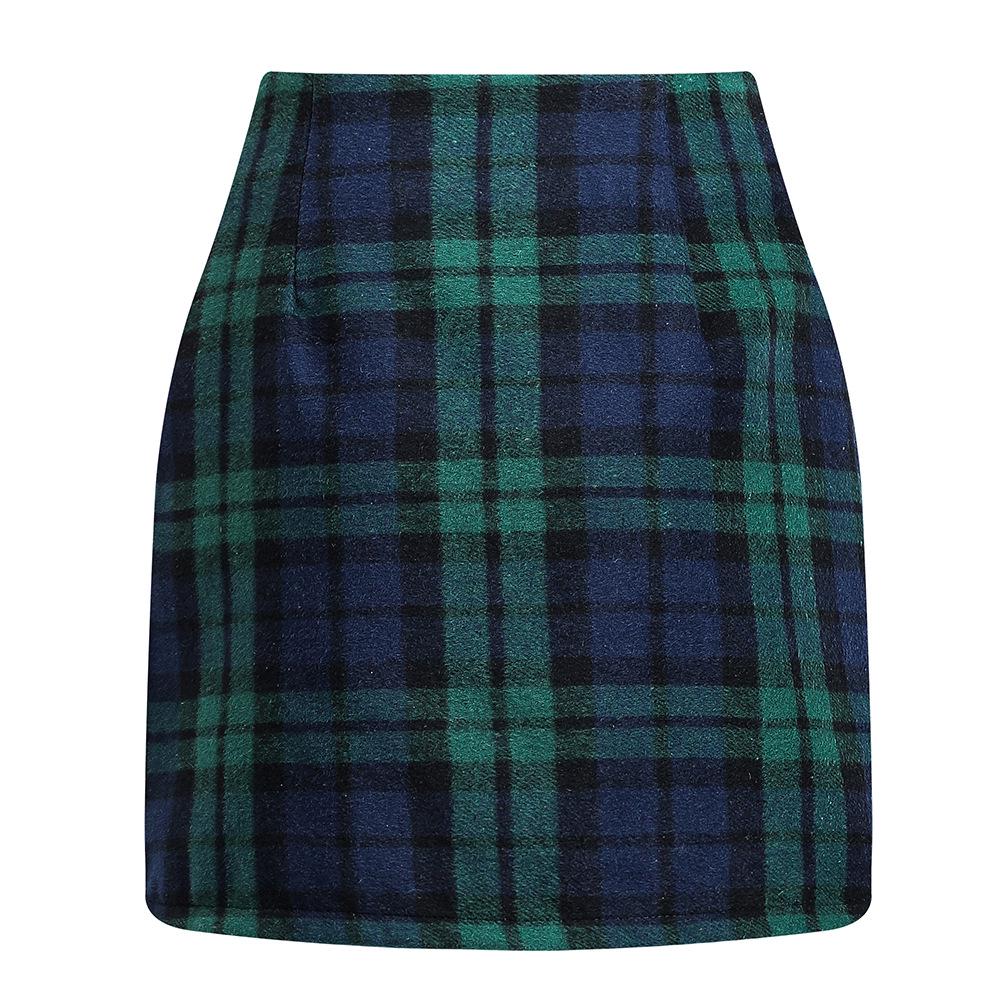 Women's High Waist Plaid Wool Pencil Mini Skirt