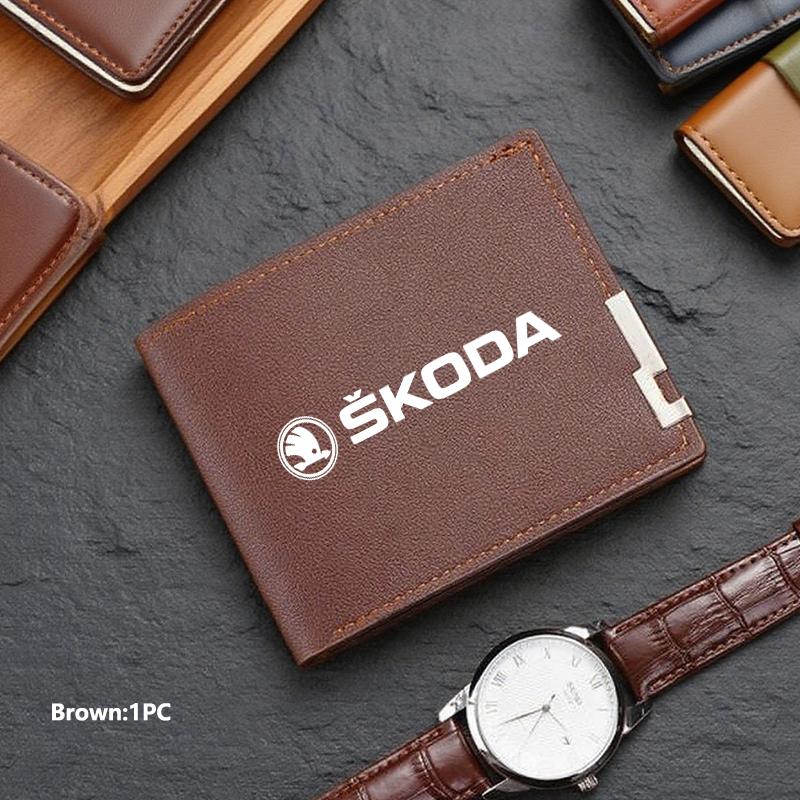TTJJ2 Men Wallet ID Credit Card Holder License Bag Gift Accessories For Skoda S Kodiaq Octavia 2 3 Yeti Karoq Rapid Fabia VII VRS