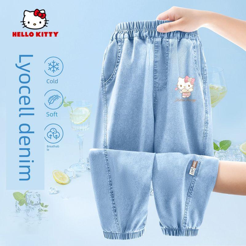 Hello Kitty Girls  Pants Summer 2025 New Children s Thin Jeans Children s Clothing Girls  Summer Fashion Tichubi K Denim Light Blue 130