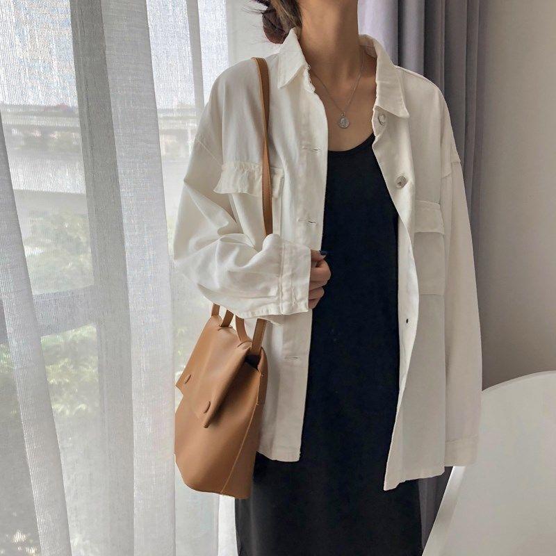 Women's Retro White Denim Jacket - Korean Hong Kong Style, Versatile Casual Loose Fit, Short for Spring/Autumn