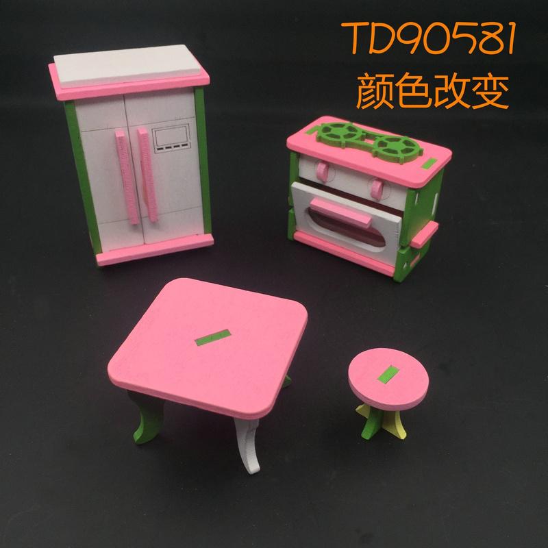 Wooden Pink Doll House Furniture Toys Set  for Girls Dollhouse Miniature Rooms Gifts