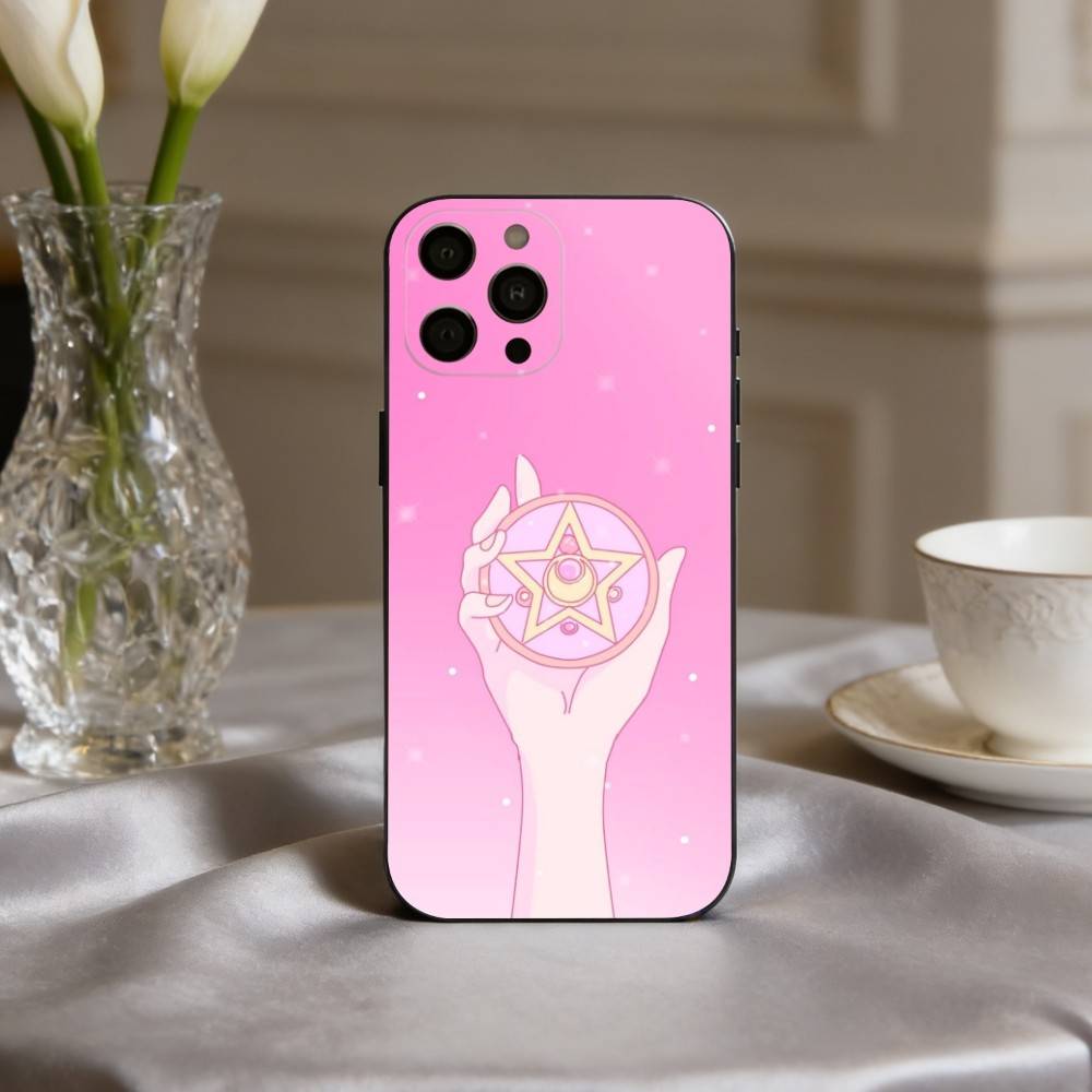 Sparkle Pastel S-Sailor M-Moons Phone Case For iPhone 17pro,16,15,14,13,12,11 Plus,Pro Max,XS,Soft Silicone Black Cover