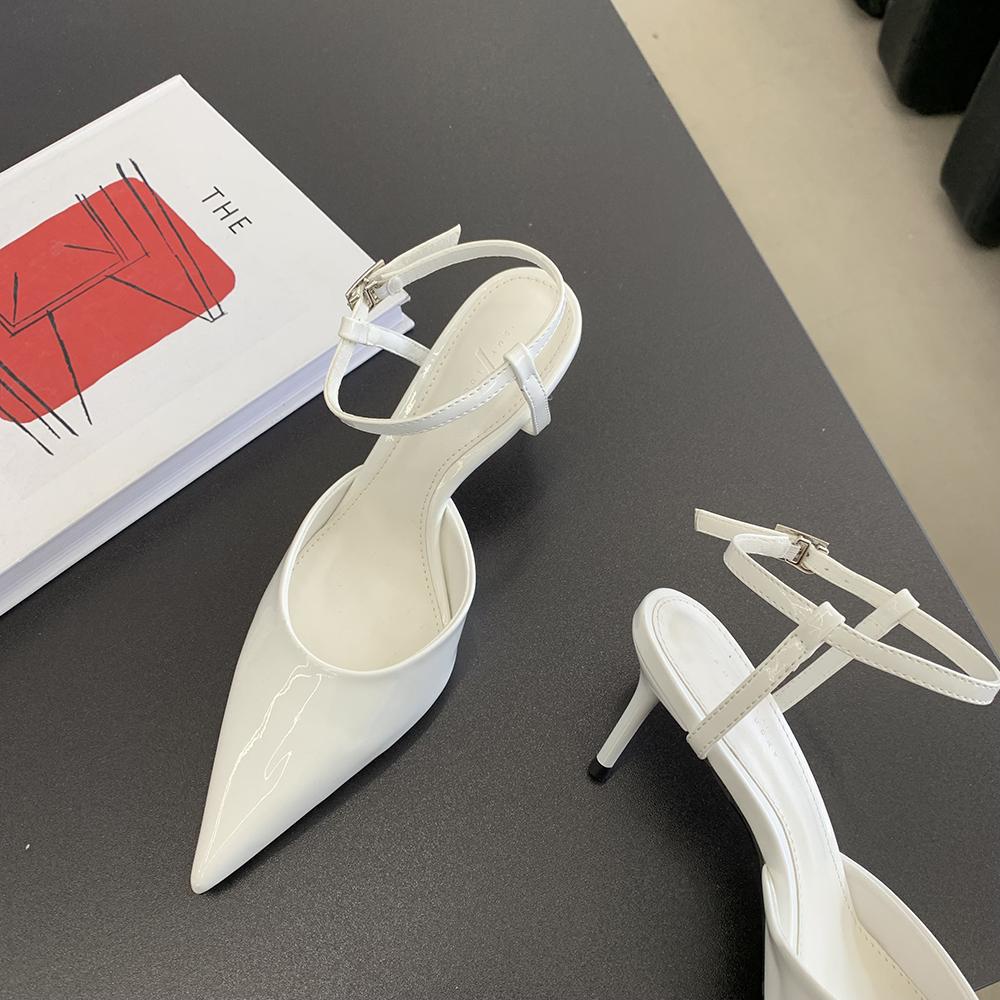 Fashion Gold Black Silver White Women Sandals Pointed Toe Summer Dress Shoes Thin High Heels Ankle Strap Sexy Party Gladiator Slides 39