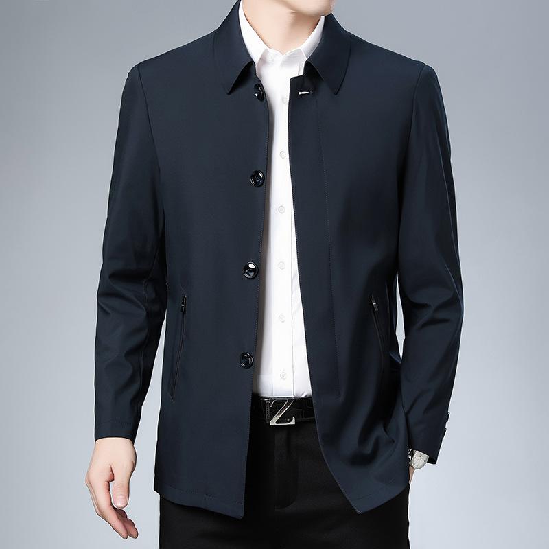 Spring and Autumn New Business Jacket Men's Solid Color Lapel Jacket Mid-length Jacket Men's Casual Jacket