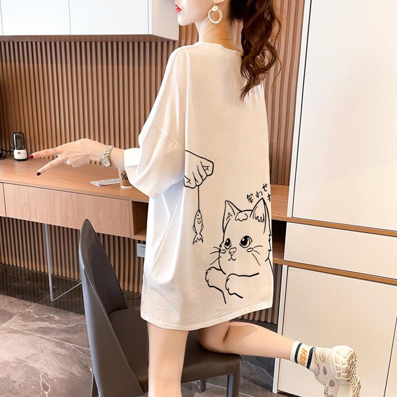 Summer Pure Cotton Women's T-shirts Cute Cartoon Print Hip Hop Streetwear Casual T-Shirt Female Harajuku Oversized Short Sleeve White Y2k Tops