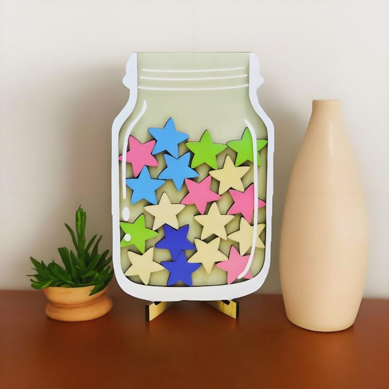 Children's Star Reward Jar Points Reward Learning Self-discipline Reward Jar 25 Stars Wooden Ornament