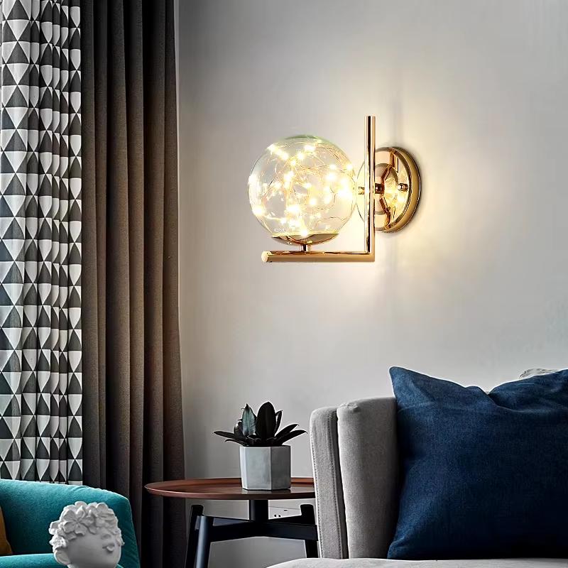 Lampă de perete modernă pentru interior, lampă de perete nordică pentru dormitor, lumină de noptieră pentru coridor, lampă de perete pentru decor acasă, fixare din sticlă, montată pe suprafață