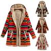 Women Coat Ethnic Style Single Breasted Autumn Winter Warm Hooded Jacket for Office