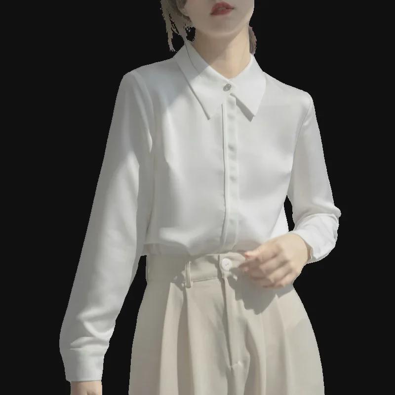 Dámská saténová šifonová košile s dlouhým rukávem na jaro a podzim 2025: Módní westernový styl a profesionální oblečení pro dojíždění