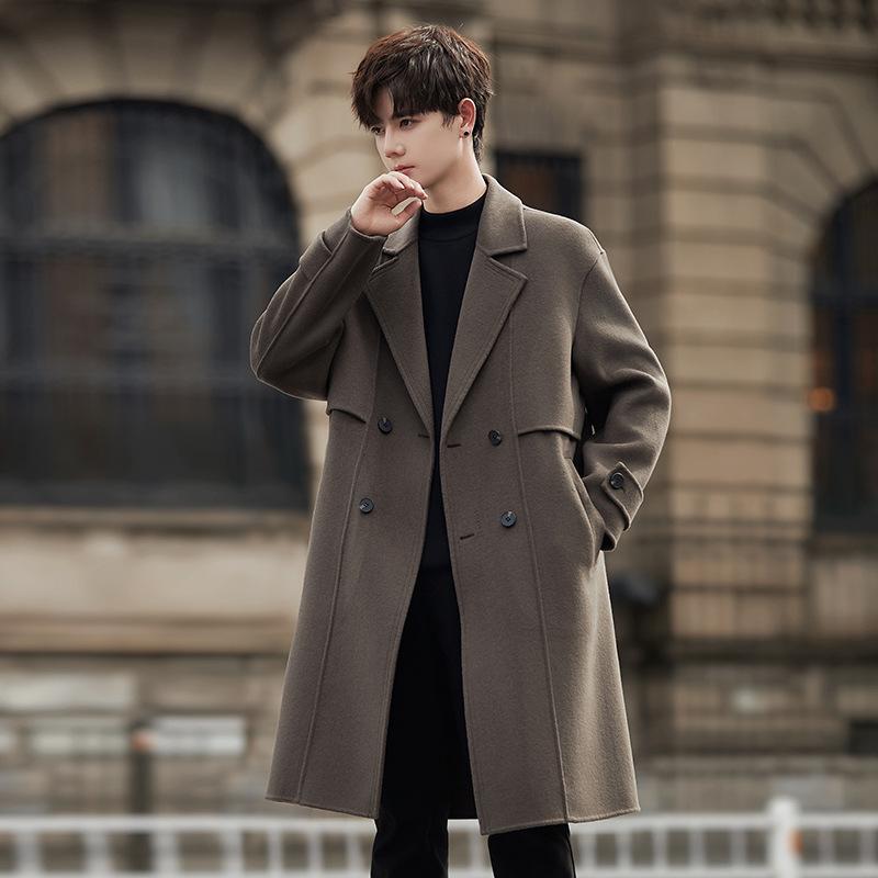 

Осенне-зимнее мужское шерстяное двухстороннее пальто шерстяной тренчкот средней и длинной кашемировой куртки 3XL зелёный