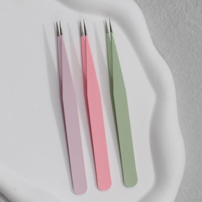 1Pcs Stainless Steel Eyelash Extension Tweezers Curved Straight Head Lashes Tweezer Non-Magnetic Eyelashes Nail Makeup Tools