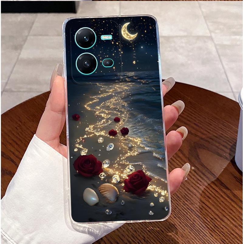 Phone Case For Vivo V25 Y35 Casing Luxury Cute Love Heart Rabbit Funny Pattern Transparent Silicone TPU Soft Shell Back Cover
