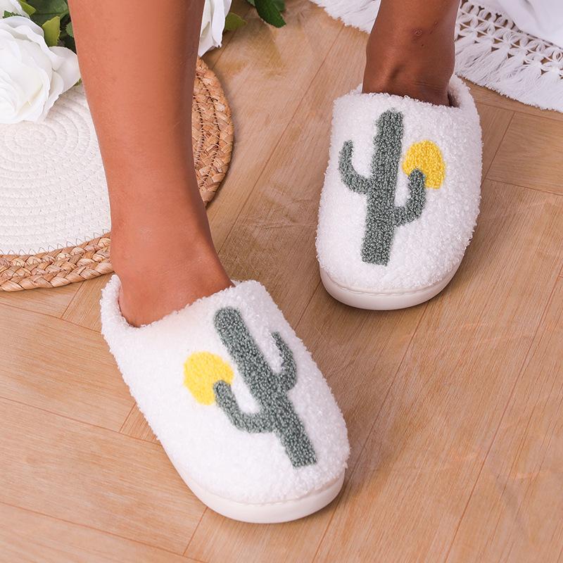 New home cactus warm winter cotton slippers couple men's and women's platform soft-soled shoes non-slip
