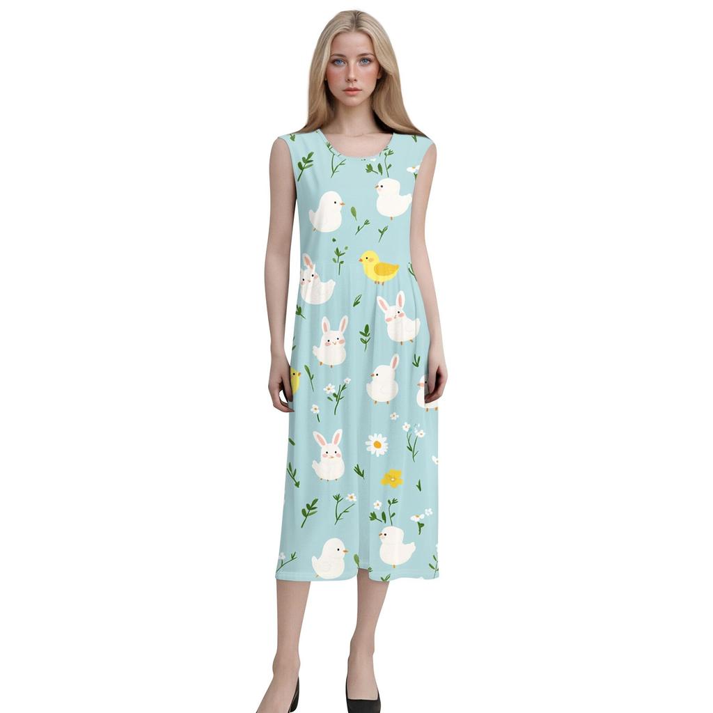 Women's Casual Printed Dresses Round Neck Basic Classic Outdoor Daily Sleeveless Loose Dresses