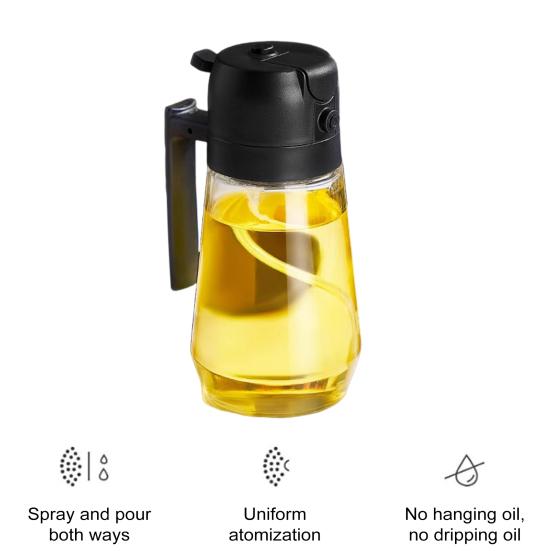 470ML Glass Oil Dispenser for Kitchen 2-in-1 Olive Oil Sprayer Bottle Leak-proof Oil Sprayer for Cooking BBQ Salad Baking