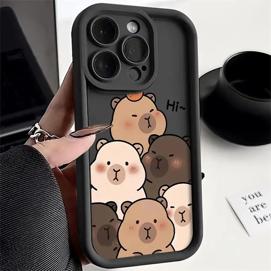 Cartoon Cute Capybara Pattern Phone Case For iPhone 17 16 15 14 13 12 11 Pro Max X XS XR 17 Air 16 E Soft TPU Silicone Cover