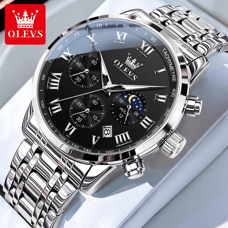 Oulishi Multifunctional Men's Waterproof Quartz Watch with Steel Band