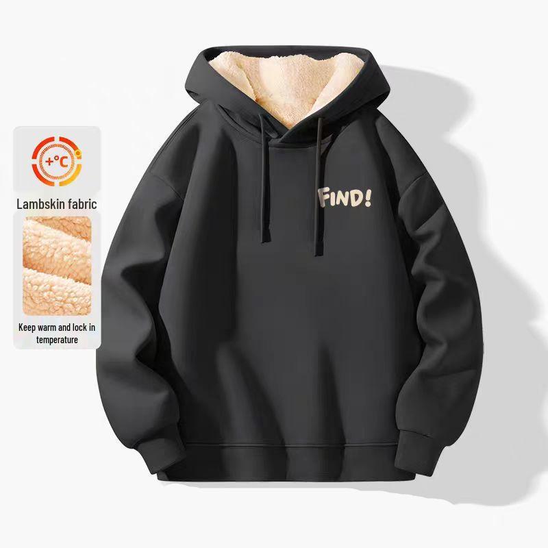 Men's Lambswool Hoodie - Plus Velvet, Thick, Loose Fit, Cold-Resistant, Hooded Jacket for Teens (Autumn/Winter)