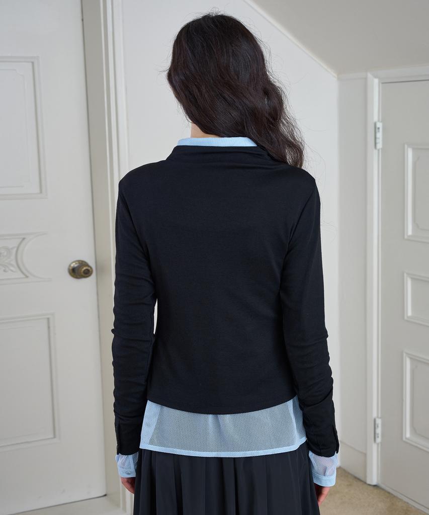 Simeteuligpeosenteu Button Shirring Jersey Top / Black
