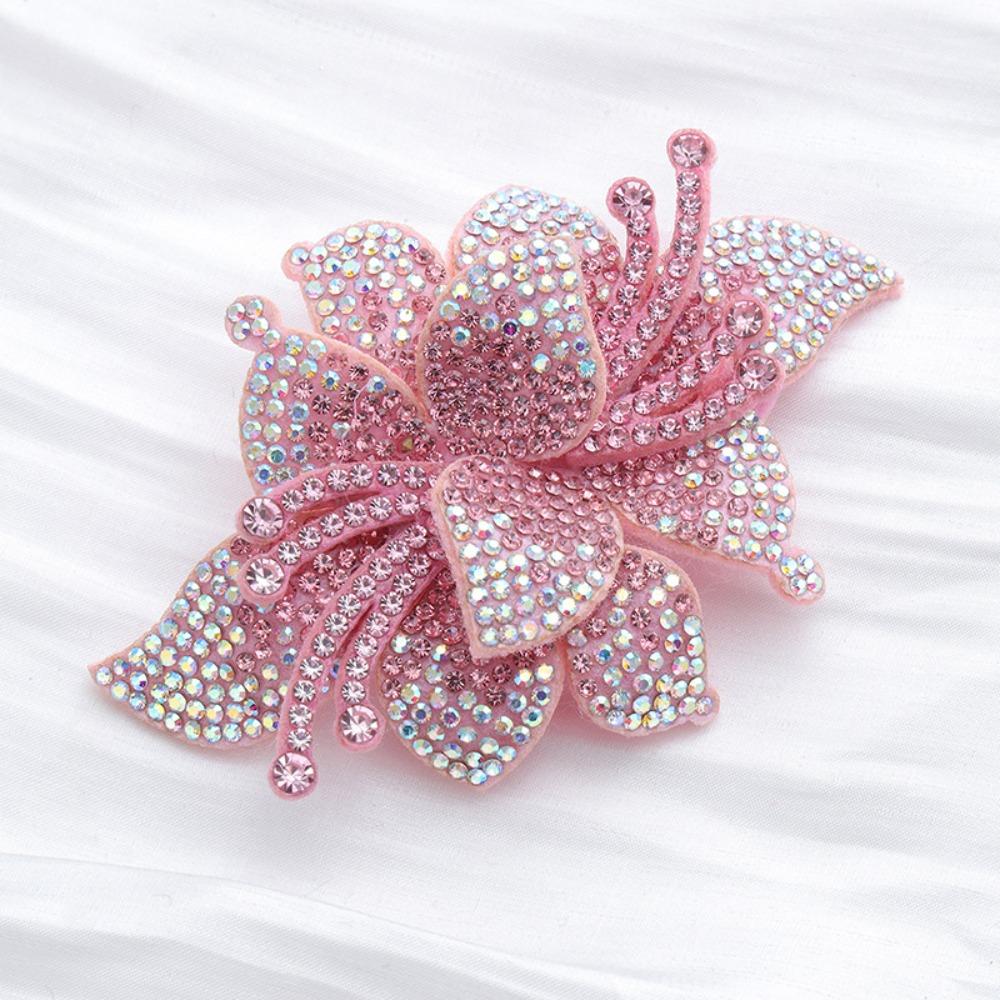 

Exquisite Rhinestone Fabric Patch Multi-Color Sparkling Floral Appliqué Shoe Flowers Double Layer 3D Fabric Patch рожевий