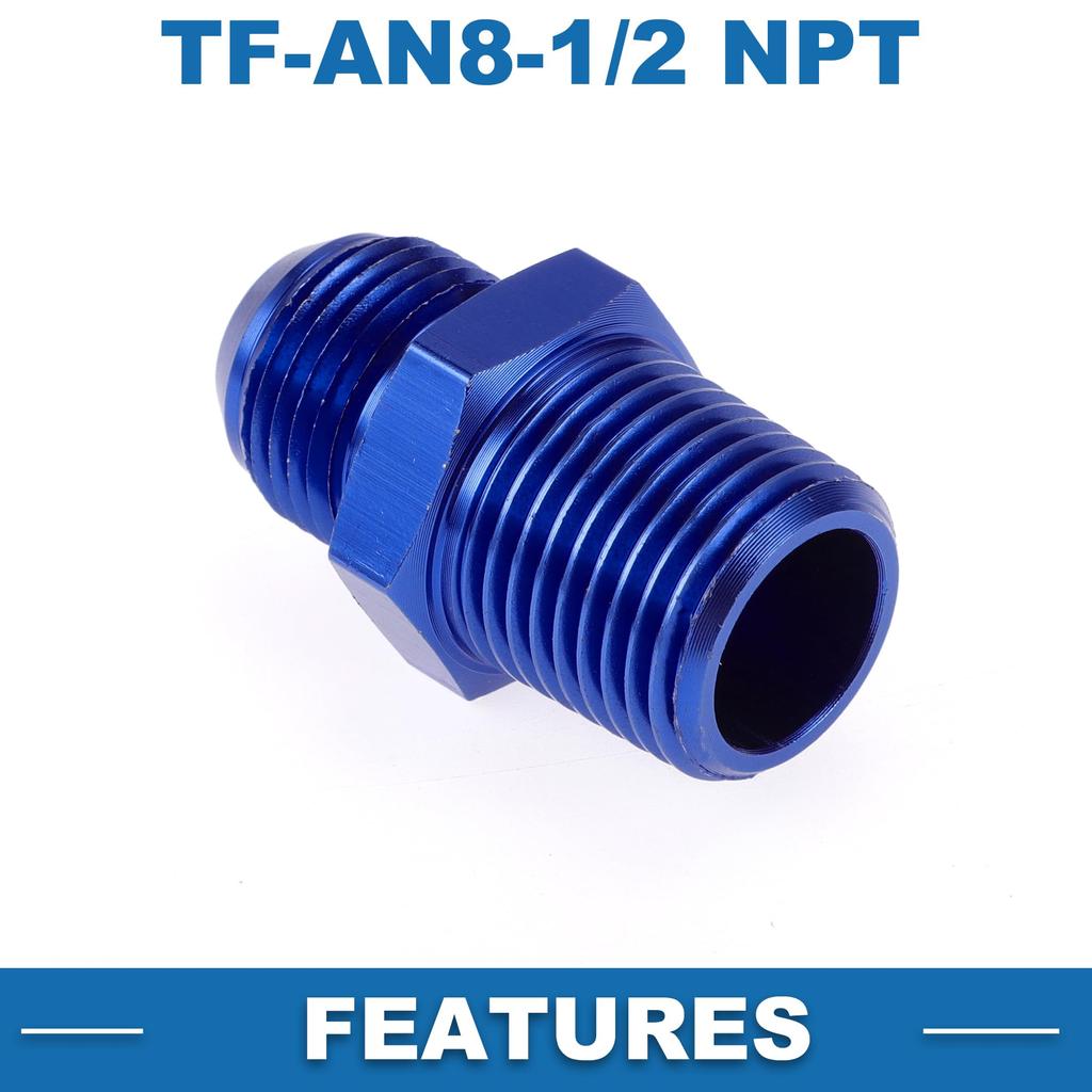 A ABSOPRO Female Flare Reducer Hose Fitting Adapter TF AN8 1/2 NPT Fuel Line Connector Aluminum Blue