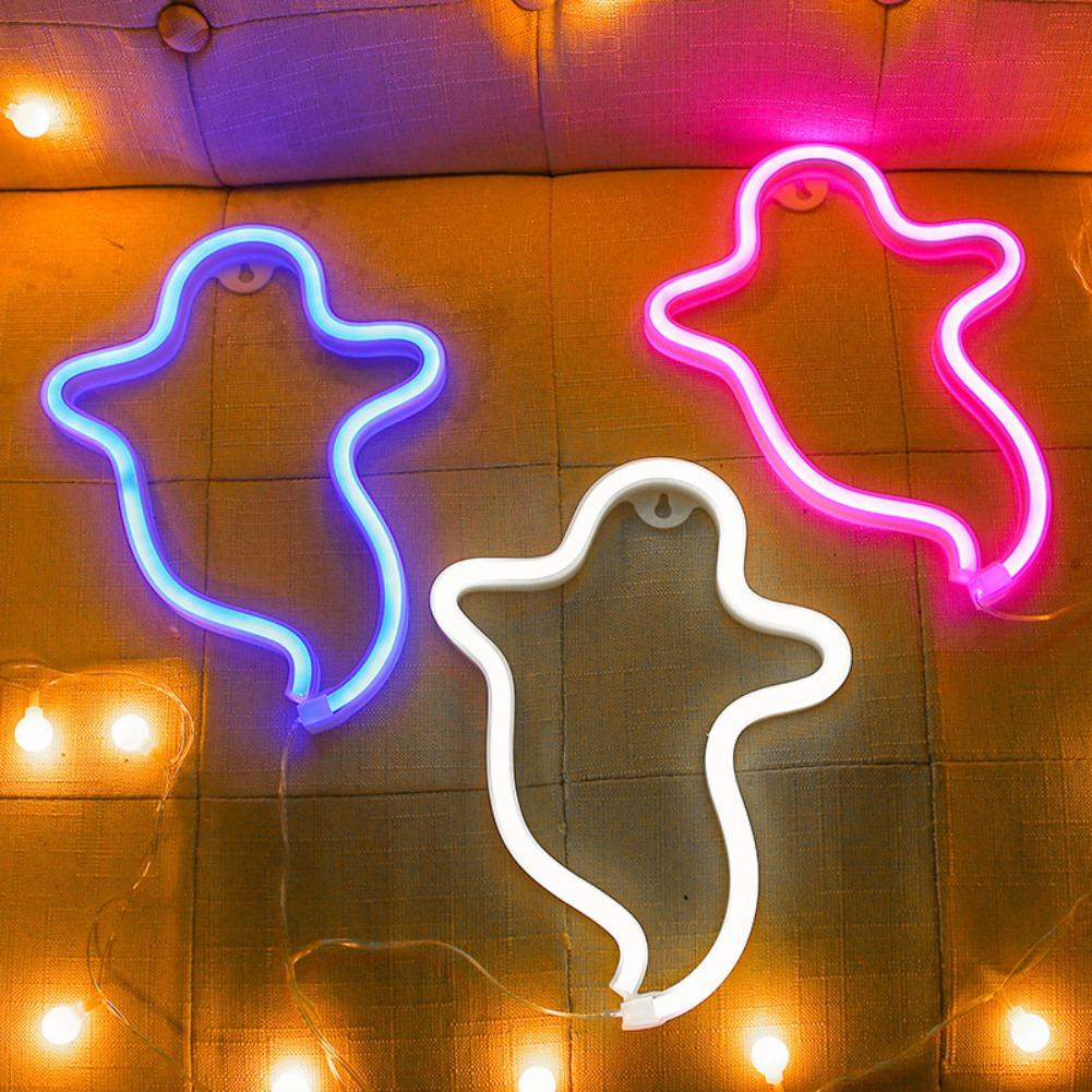 Halloween Ghost LED Lamp Indoor Night Battery Or USB Neon Signs Festival Decoration Lights