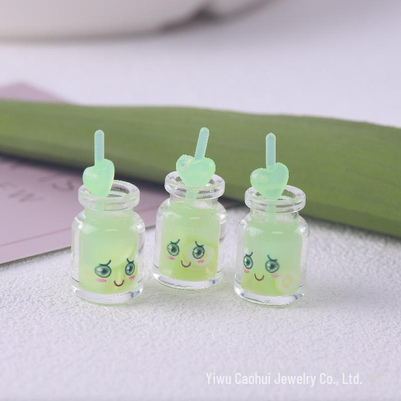 DIY Luminous Expression Bottle Pendant with Love Straw - Beverage Cup Keychain and Mobile Phone Charm with Hanging Hole