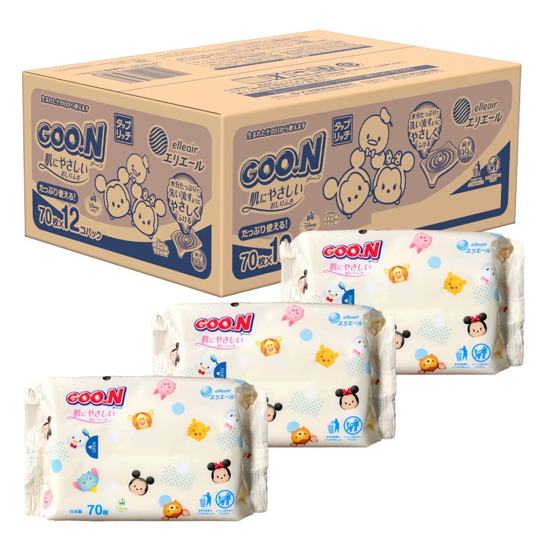 

Taprich Wipes Baby 840 Wipes Wipes x 12 [Baby Refill] GOO.N Skin-Friendly Wipes, (70 Packs) [Case Sale] Disney Design синій