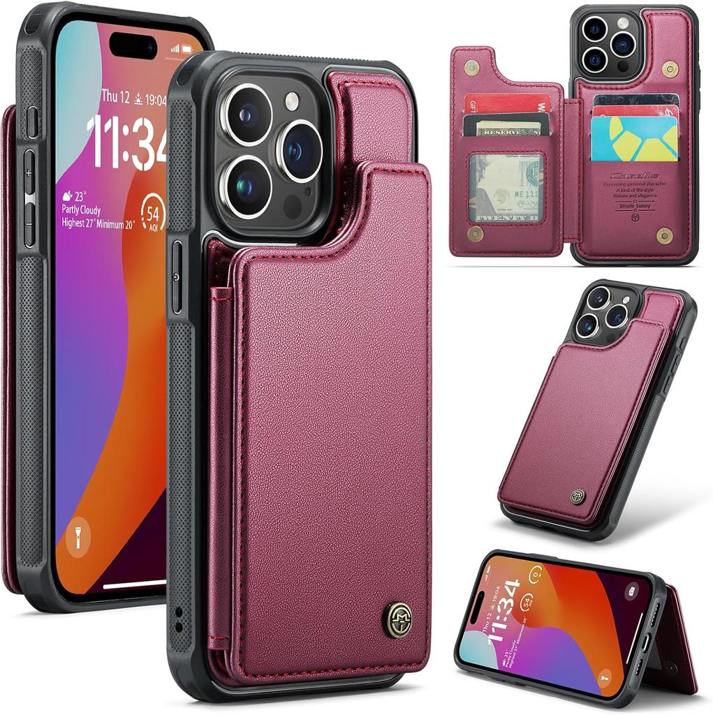 IPhone Wallet Protective Case with Card Holder, RFID Shielding, Men's and Women's Shock-absorbing Leather Bracket, Durable Protective Phone Case
