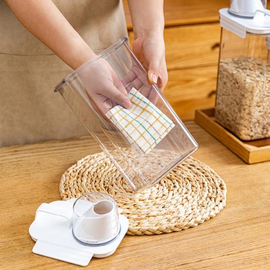 Luftdichter Lebensmittelaufbewahrungsbehälter Kunststoff Küchen Organizer Behälter mit Ausgießnase und Messbecherdeckel für Trockenfutter Reis Zucker Tierfutter