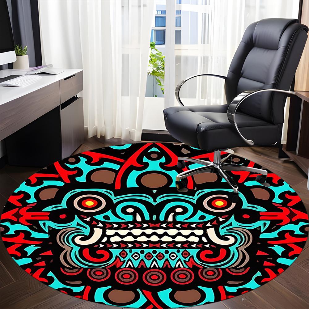 1pc Tribal Mask Office Round Area Rug, Under Office Chairs Bedroom Living Room Home Decor, Room Deco
