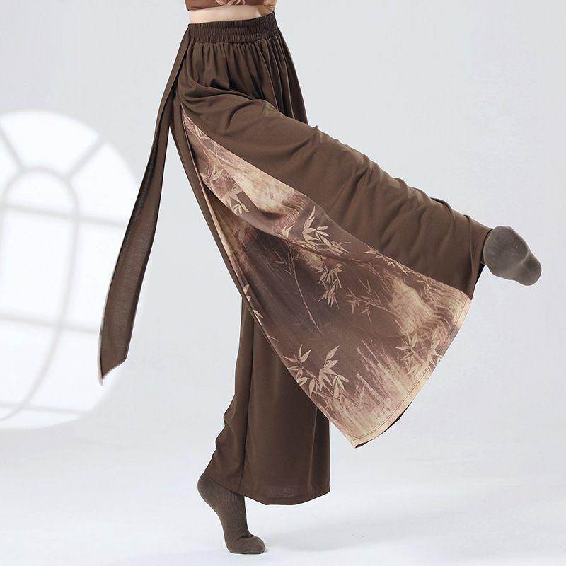 Women's Chinese Style Modern Classical Dance Pants - Ink Wash Painting Paneled Loose Practice Trousers for Dance & Leisure
