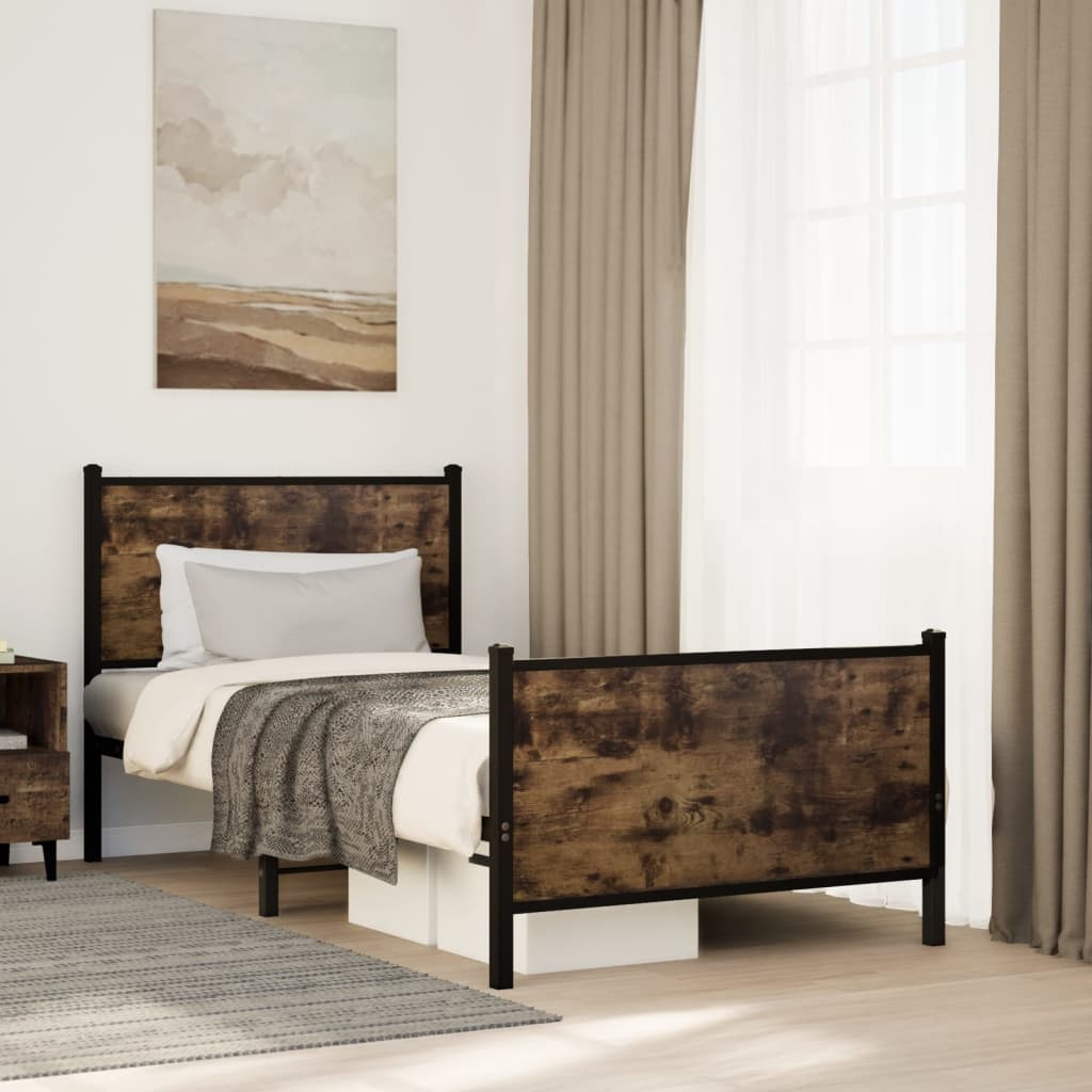 Metal Bed Frame without Mattress Smoked Oak Finish 90x190 cm