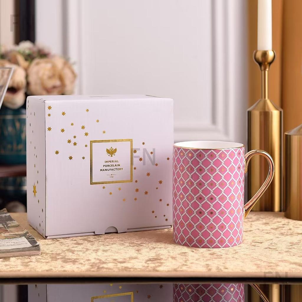 European Palace Style Gilded Bone China Coffee Cup Luxury Office Tea Cup Gift for Friends