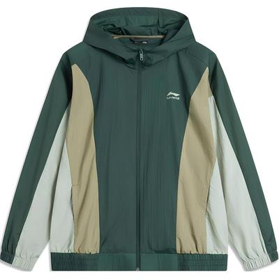 Li Ning Sports Lifestyle Series Casual Minimalist Color Block Hooded Zip Jacket Men Jacket Green AFDU667-2