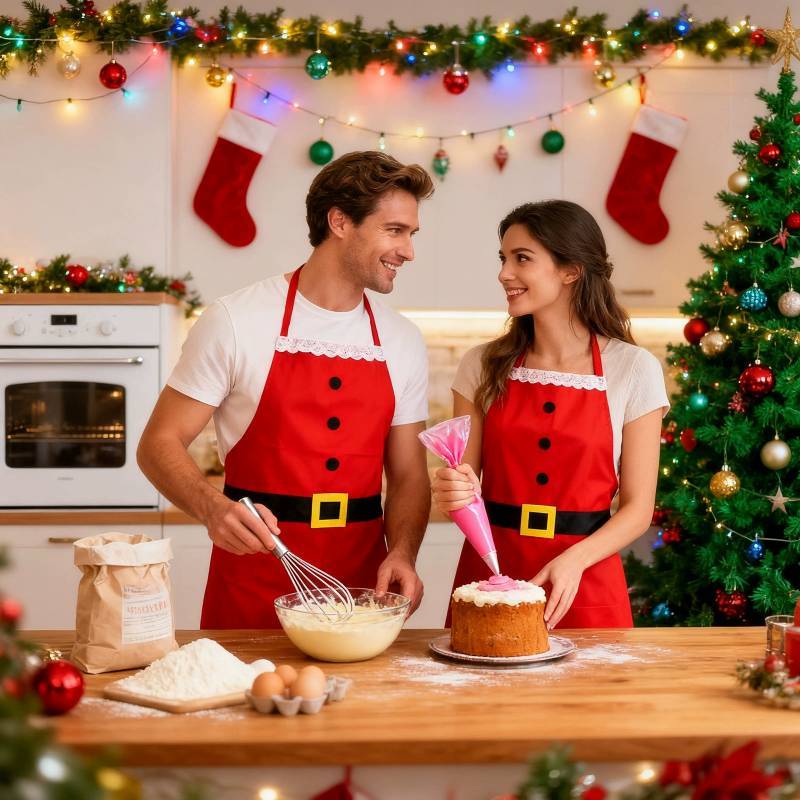 Christmas Apron For Adults And Children Polyester European American Style Holiday Party Wear