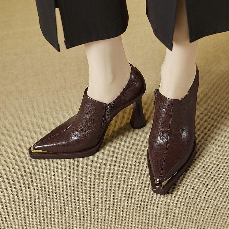 

Водонепроницаемый стол металлическая голова маленький высокий каблук женские весенне-осенние новые модели супер острый толстый каблук глубокий вырез туфли-лодочки модная обувь 37