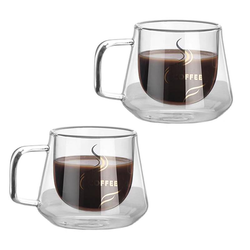 200ML Double Wall Glass Coffee Mug Diamond Shape Transparent Glass cup Heat-resistant Espresso Cup Latte Tea Water Beer Cups