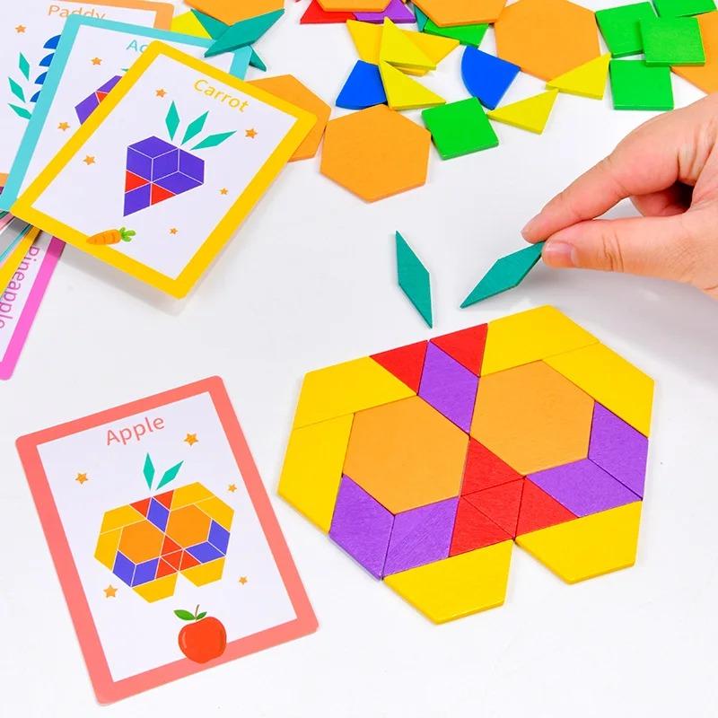 Wooden 3D Geometric Color Shape Jigsaw Puzzles Montessori Learning Brain Teaser Toys Creative Educational for Gifts