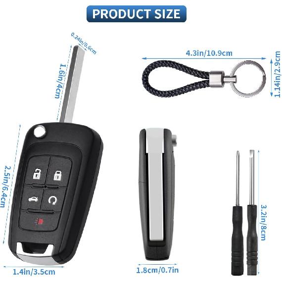 5 Button Key Fob Shell Replacement for Chevy Cruze Camaro Impala Equinox GMC Terrain Buick Regal Lacrosse 2017 2016 2015 2014 2013 2012 2011 2010