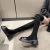 Block Heel Over The Knee Boots Fashion Round Toe Spliced Flannelette Platform Non-Slip Skinny Boots