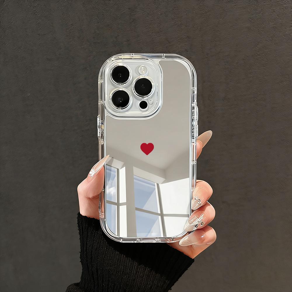 Cute Love Heart Pattern Phone Case For iPhone 17 11 12 13 14 15 16 Pro Max XS XR 7 8 Plus Make Up Mirror Shockproof Luxury Funda