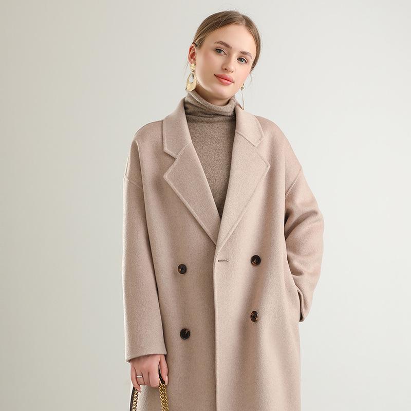 2024 Autumn Double-Breasted Woolen Women's Mid-Length Loose Coat